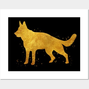 German shepherd dog golden art Posters and Art